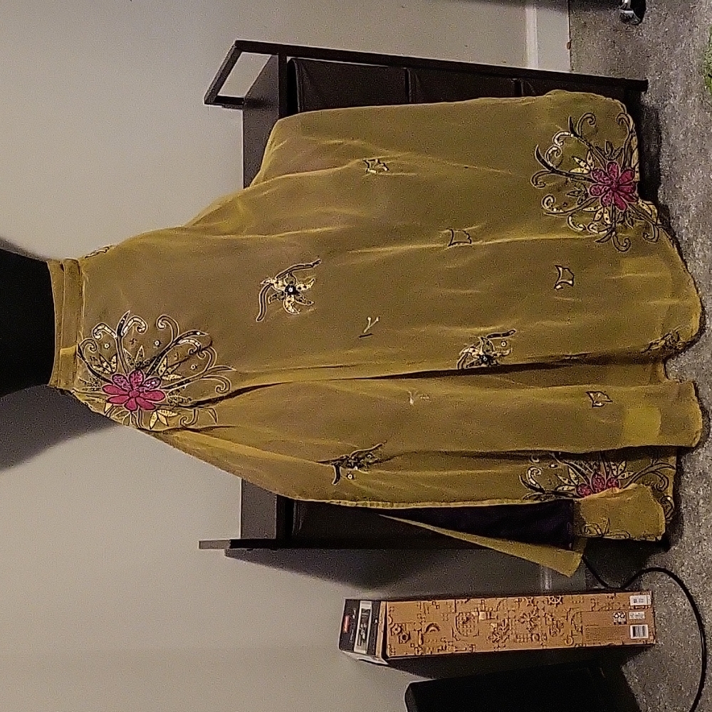 Boho maxi wrap skirt beaded and embroidered silk yellow and pink